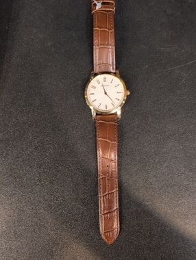 Bulova Gold-Tone Case with Brown Leather Strap Watch